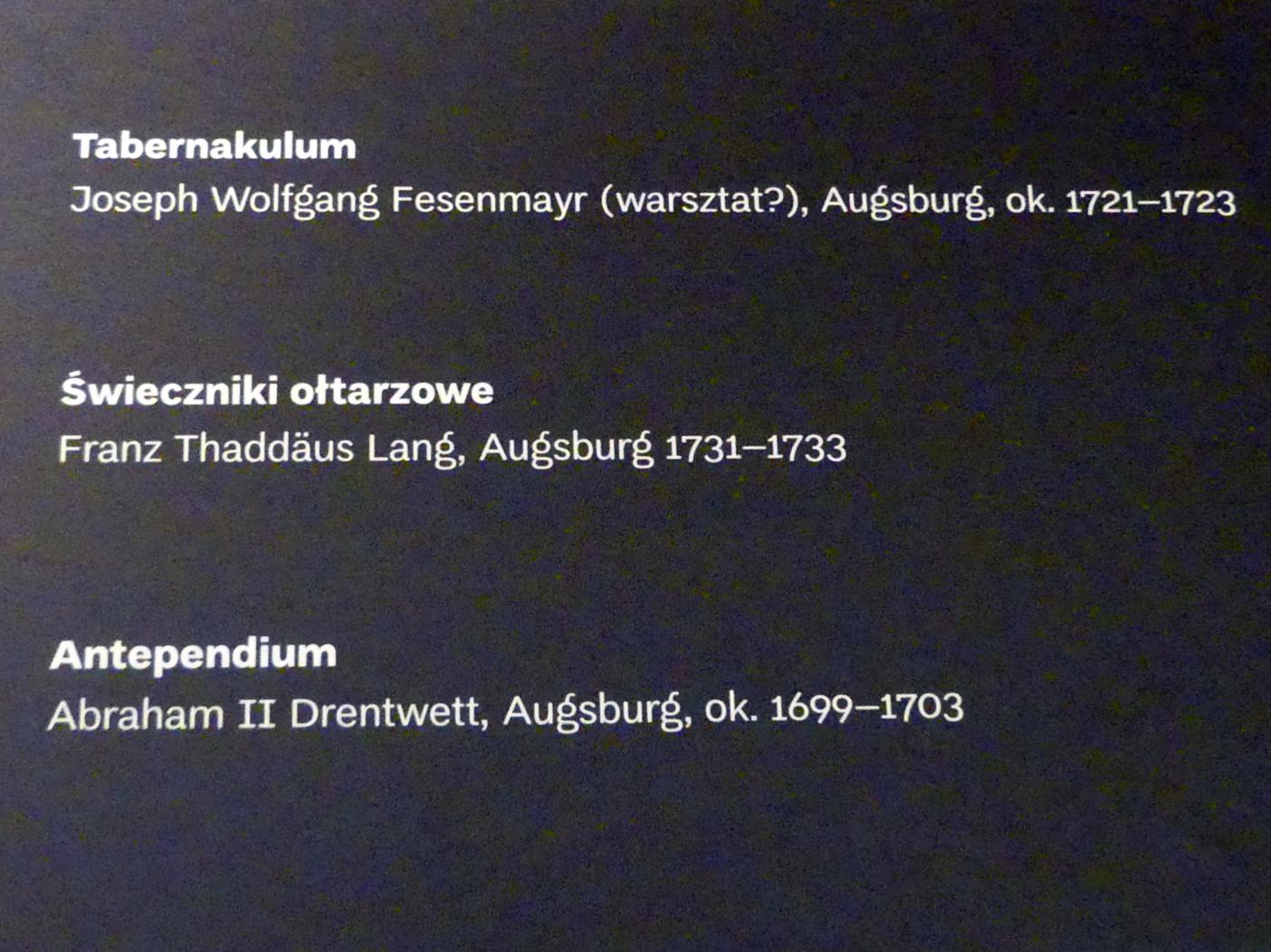 Abraham II. Drentwett (1701), Antependium, Breslau, Breslauer Dom, Kathedrale St. Johannes der Täufer, jetzt Breslau, Nationalmuseum, 1. OG, Sonderausstellung Zwei Altäre, 1699&ndash;1703, Bild 2/2