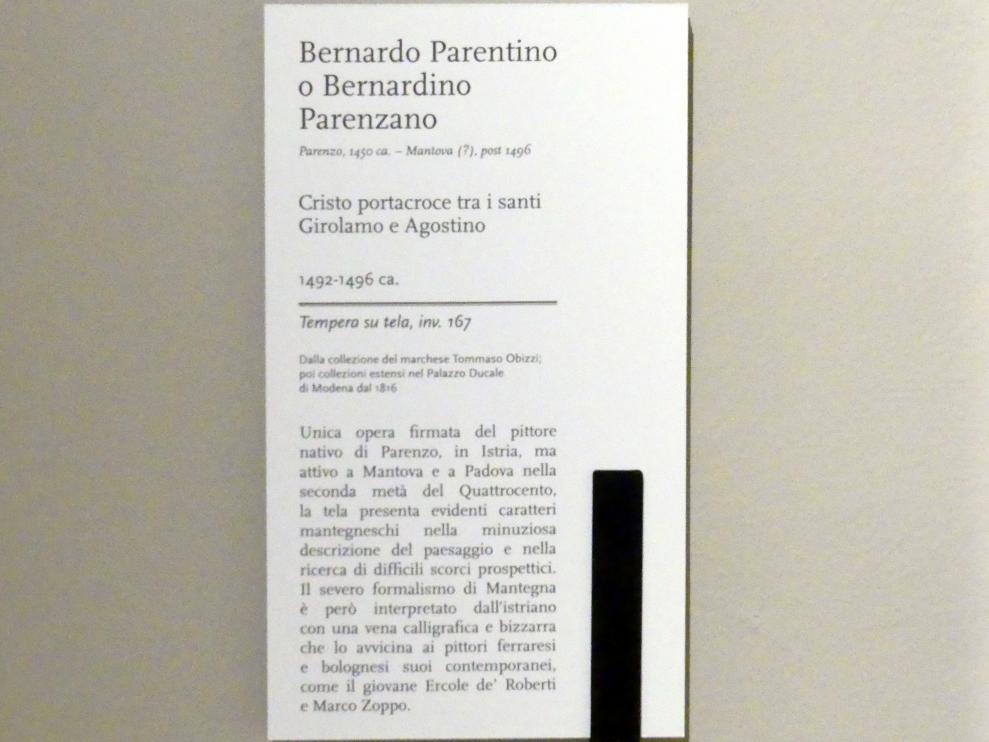Bernardo Parentino (Bernardo Parenzano) (1475&ndash;1494), Kreuztragung Christi zwischen den Heiligen Hieronymus und Augustinus, Modena, Galleria Estense, Saal 8, um 1492&ndash;1496, Bild 2/2