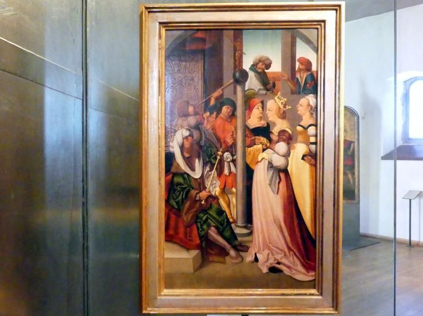 Meister des Leitmeritzer Altars (1500–1515), Heilige Katharina vor Kaiser Maxentius, Prag, Nationalgalerie im Agneskloster, Saal L, um 1515