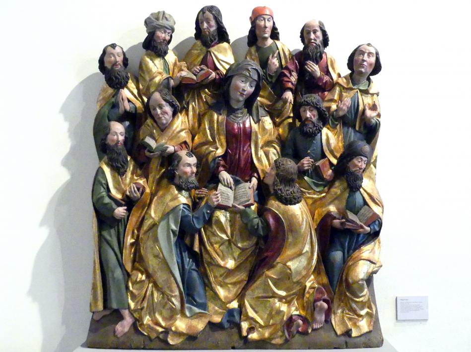 Meister der Blutenburger Apostel (Umkreis) (1500), Pfingstwunder, München-Schwabing, ehem. Kirche St. Nikolaus (1898 abgebrochen), jetzt München, Bayerisches Nationalmuseum, Saal 15, um 1500