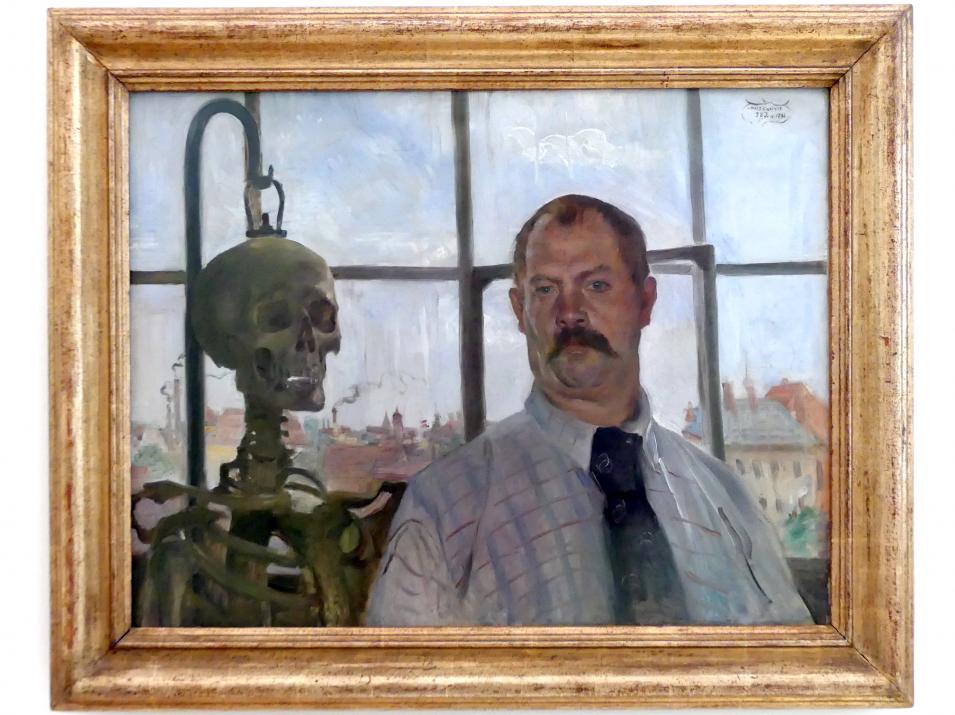 Lovis Corinth (1891&ndash;1925), Selbstbildnis mit Skelett, München, Lenbachhaus, Saal 19, 1896