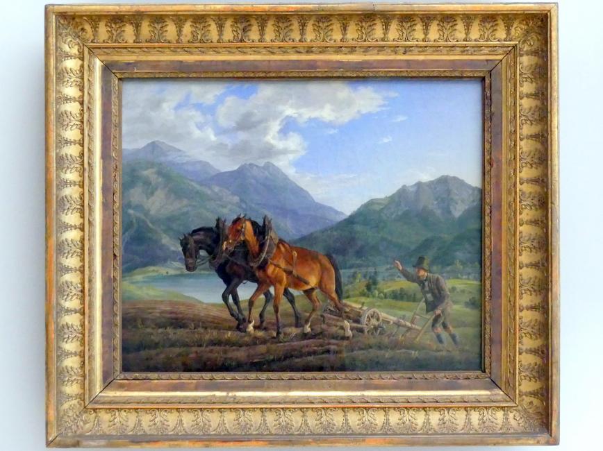 Albrecht Adam (1825&ndash;1840), Gebirgslandschaft mit pflügendem Bauern, München, Lenbachhaus, Saal 23, 1825