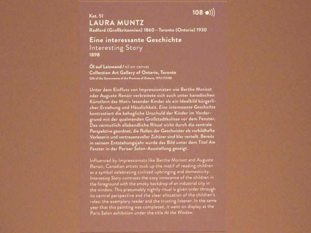Laura Muntz Lyall (Laura Adeline Muntz) (1897&ndash;1898), Eine interessante Geschichte, München, Kunsthalle, Ausstellung "Kanada und der Impressionismus" vom 19.07.-17.11.2019, Jugend und Sonnenlicht, 1898, Bild 2/2