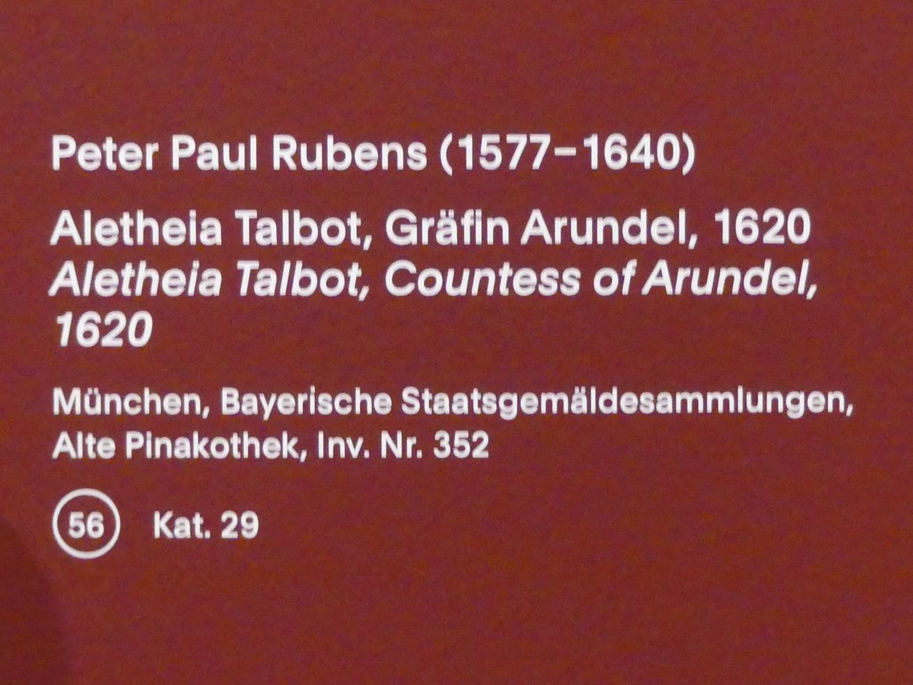 Peter Paul Rubens (1598&ndash;1640), Aletheia Talbot, Gräfin Arundel, München, Alte Pinakothek, Ausstellung "Van Dyck" vom 25.10.2019-02.02.2020, Selbstbildnisse und ganzfigurige Porträts - 1, 1620, Bild 2/2