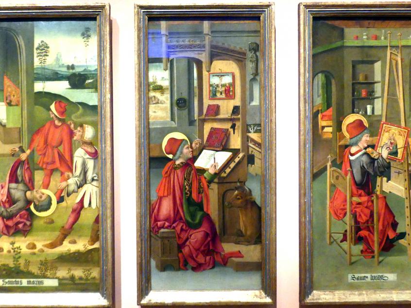 Gabriel Mälesskircher (1476–1478), Evangelist Lukas, Tegernsee, ehemalige Benediktinerabtei, jetzt Madrid, Museo Thyssen-Bornemisza, Saal 2, spanische und deutsche Malerei des 15. Jahrhunderts, 1478