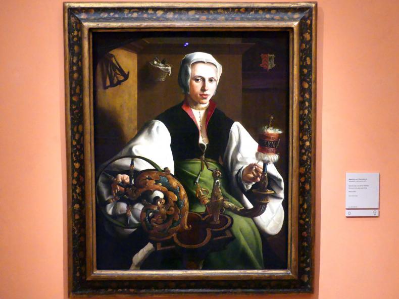 Maarten van Heemskerck (1531–1561), Porträt einer Dame am Spinnrad, Madrid, Museo Thyssen-Bornemisza, Saal 10, niederländische Malerei des 16. Jahrhunderts, um 1531
