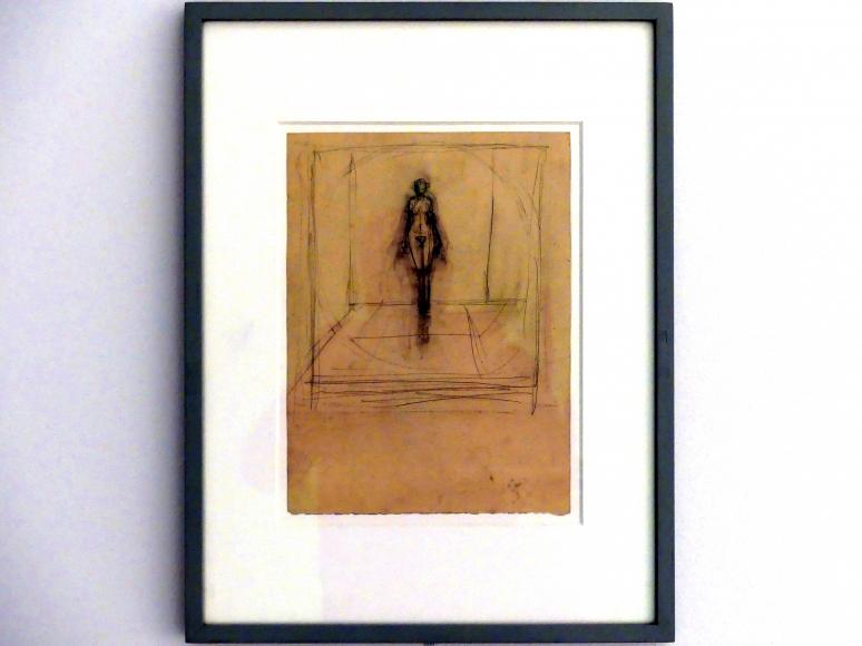 Alberto Giacometti (1914–1965), Stehender Akt in Kreis und Rahmen, Prag, Nationalgalerie im Messepalast, Ausstellung "Alberto Giacometti" vom 18.07.-01.12.2019, Stehende Figuren, um 1942