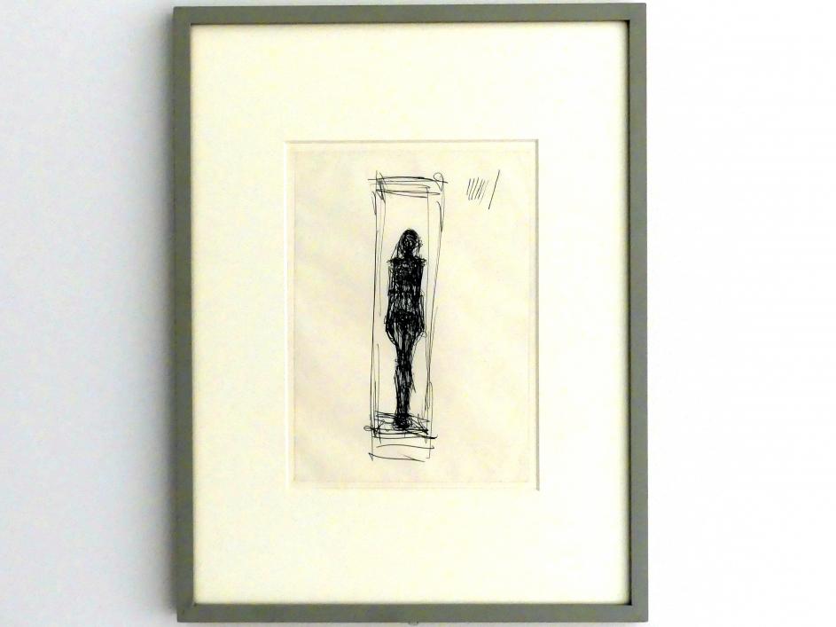 Alberto Giacometti (1914–1965), Stehende Frau im Käfig, Prag, Nationalgalerie im Messepalast, Ausstellung "Alberto Giacometti" vom 18.07.-01.12.2019, Stehende Figuren, 1954–1955