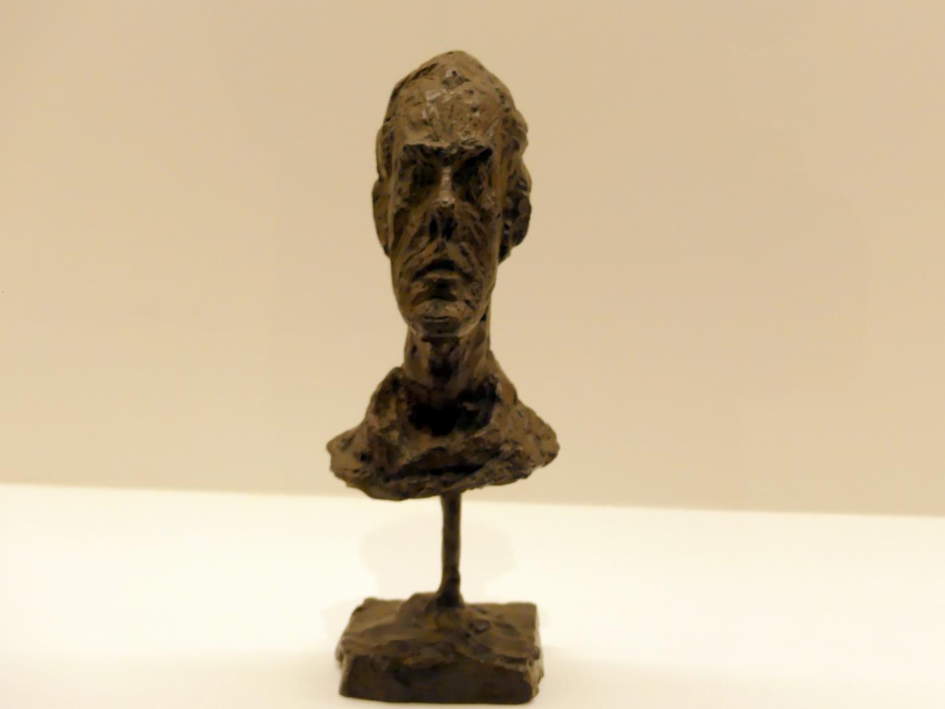 Alberto Giacometti (1914–1965), Diego. Kopf mit Rollkragen, Prag, Nationalgalerie im Messepalast, Ausstellung "Alberto Giacometti" vom 18.07.-01.12.2019, Kleine Skulpturen, um 1954