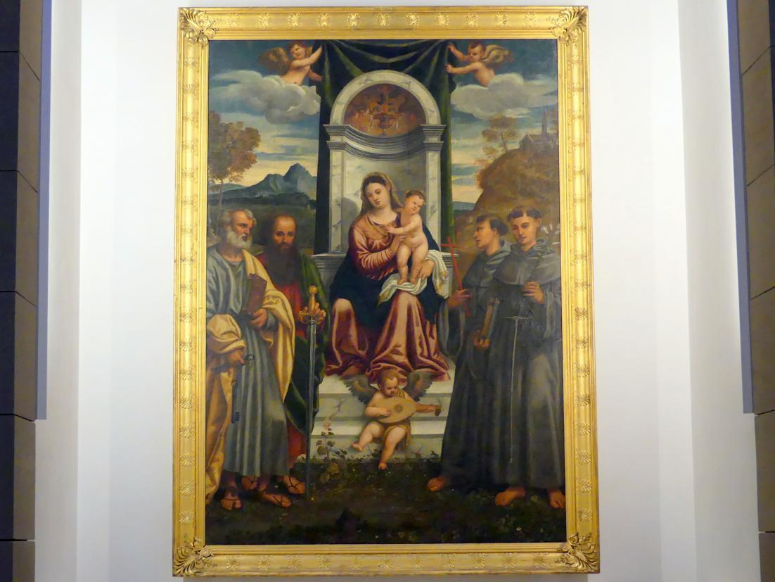 Francesco Vecellio (1520), Thronende Madonna mit den hll. Petrus, Paulus, Franziskus und Antonius von Padua, Berlin, Bode-Museum, Basilika, um 1520