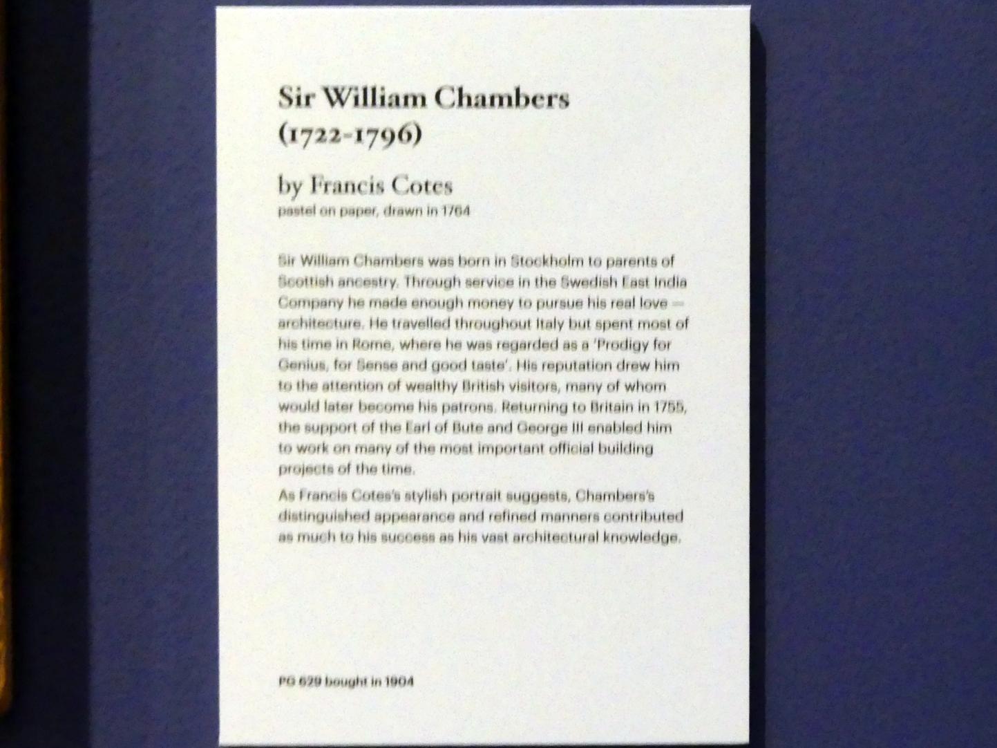 Francis Cotes (1764), Sir William Chambers (1722-1796), Edinburgh, Scottish National Portrait Gallery, Saal 5-6, 1764, Bild 2/2