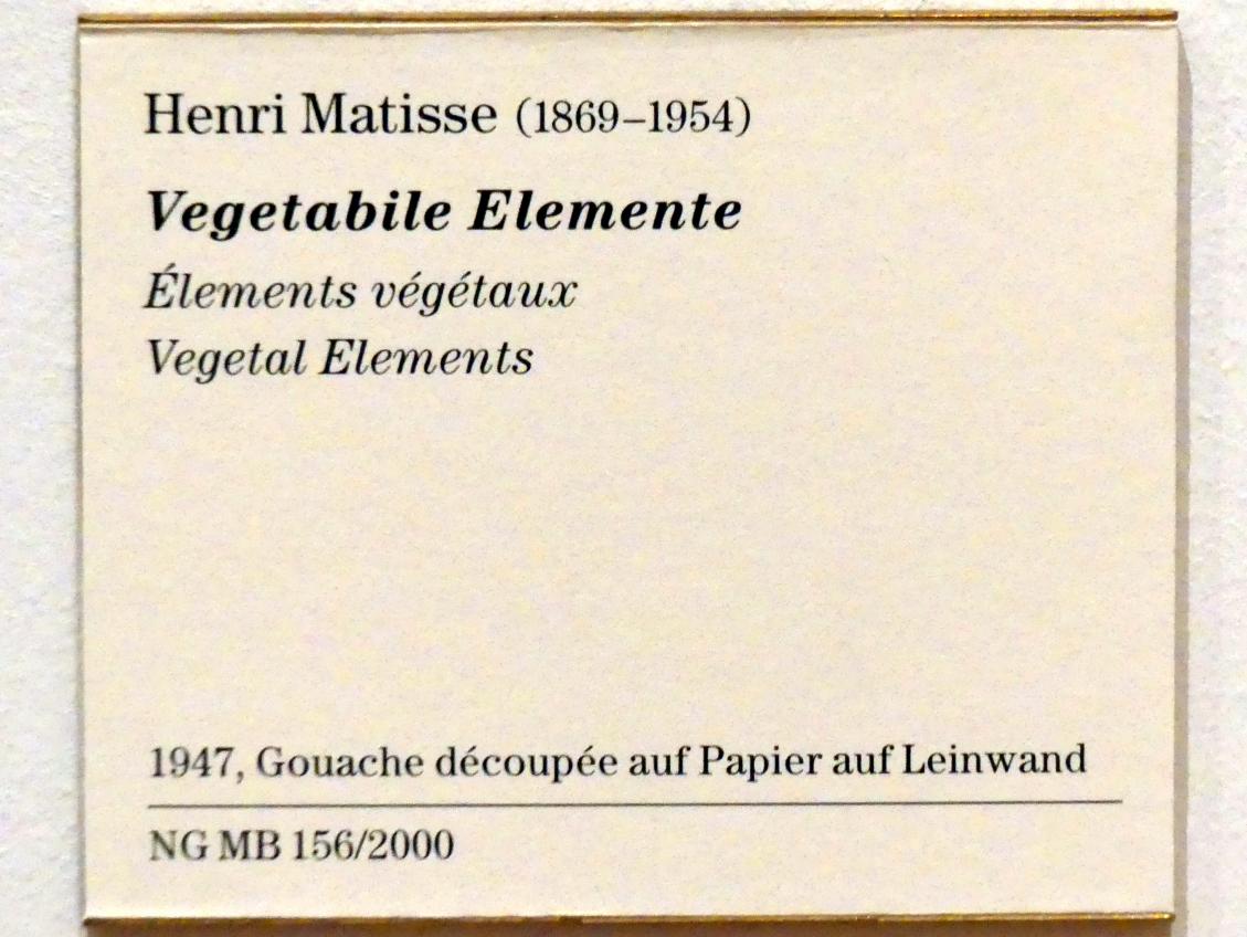 Henri Matisse (1898&ndash;1953), Vegetabile Elemente, Berlin, Museum Berggruen, Kommandantenhaus, Erdgeschoss, Saal 4, 1947, Bild 2/2