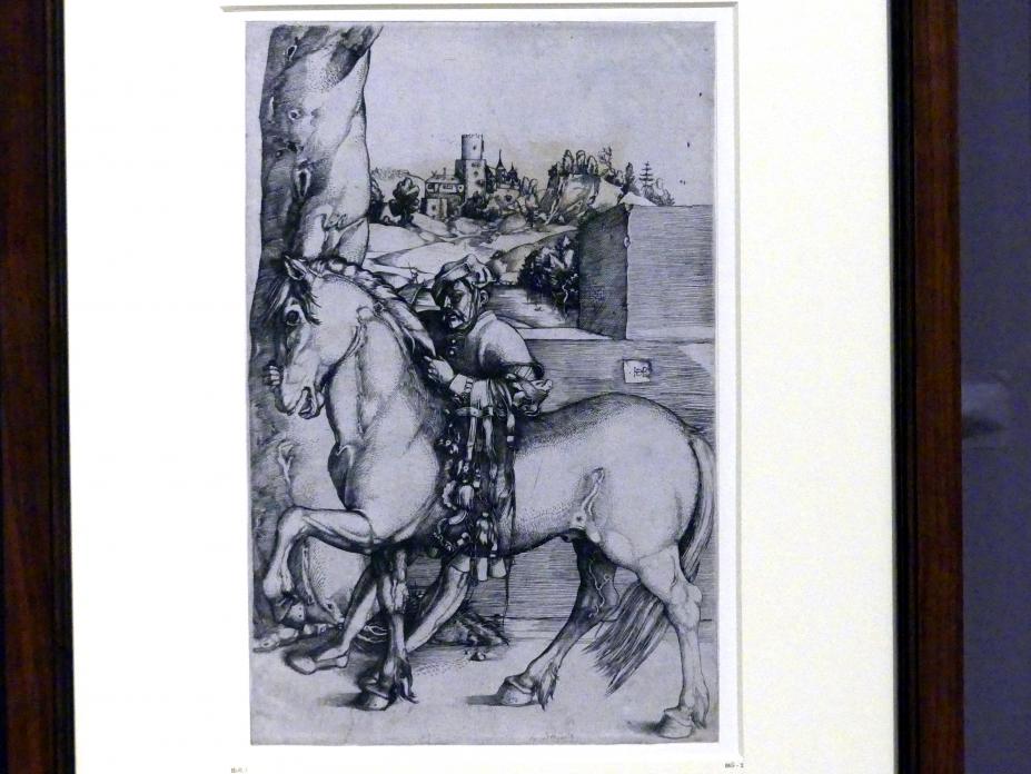 Hans Baldung Grien (1500–1544), Stallknecht mit einem Pferd, Karlsruhe, Staatliche Kunsthalle, Ausstellung "Hans Baldung Grien, heilig | unheilig", Saal 4a, nach 1513