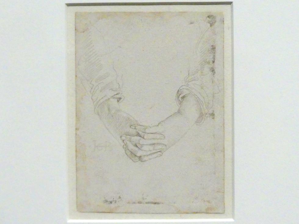 Hans Baldung Grien (1500–1544), Studie gefalteter Hände einer Frau, Karlsruhe, Staatliche Kunsthalle, Ausstellung "Hans Baldung Grien, heilig | unheilig", Saal 5, um 1512–1513