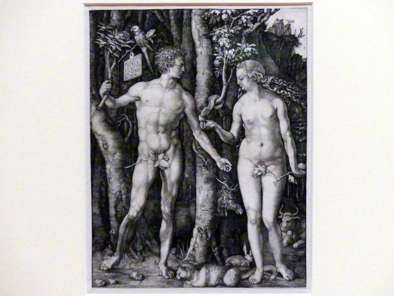 Albrecht Dürer (1490–1526), Adam und Eva, Karlsruhe, Staatliche Kunsthalle, Ausstellung "Hans Baldung Grien, heilig | unheilig", Saal 7, 1504