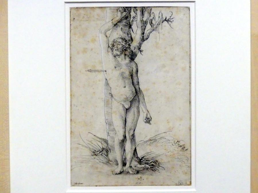 Hans Baldung Grien (1500–1544), Der gemarterte heilige Sebastian, Karlsruhe, Staatliche Kunsthalle, Ausstellung "Hans Baldung Grien, heilig | unheilig", Saal 10, 1510