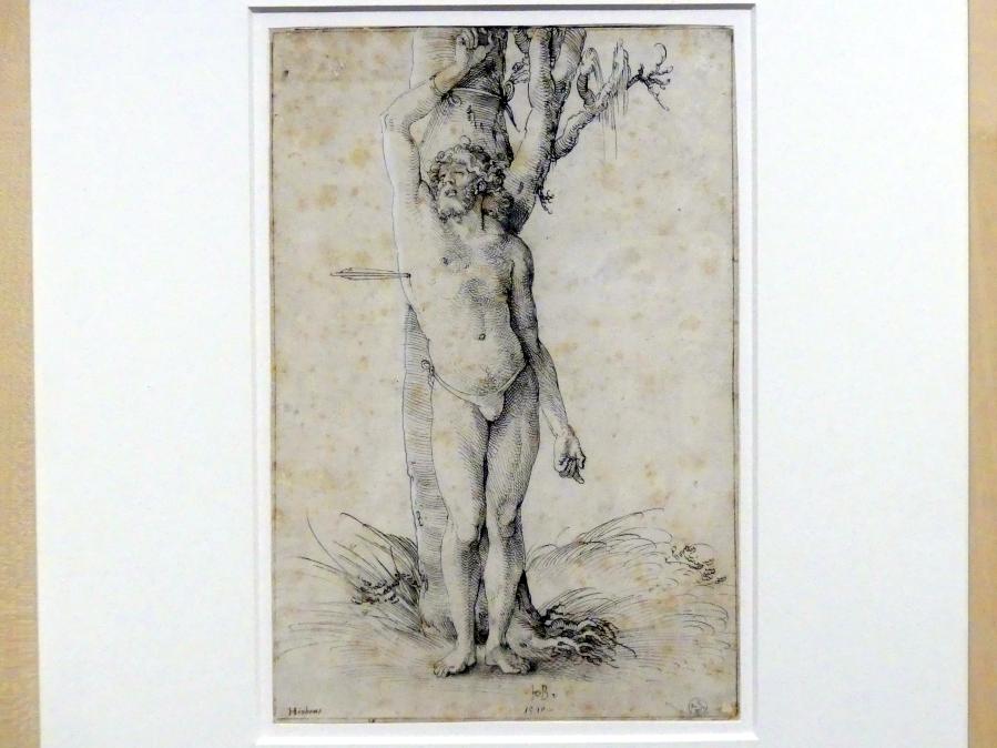 Hans Baldung Grien (1500&ndash;1544), Der gemarterte heilige Sebastian, Karlsruhe, Staatliche Kunsthalle, Ausstellung "Hans Baldung Grien, heilig | unheilig", Saal 10, 1510