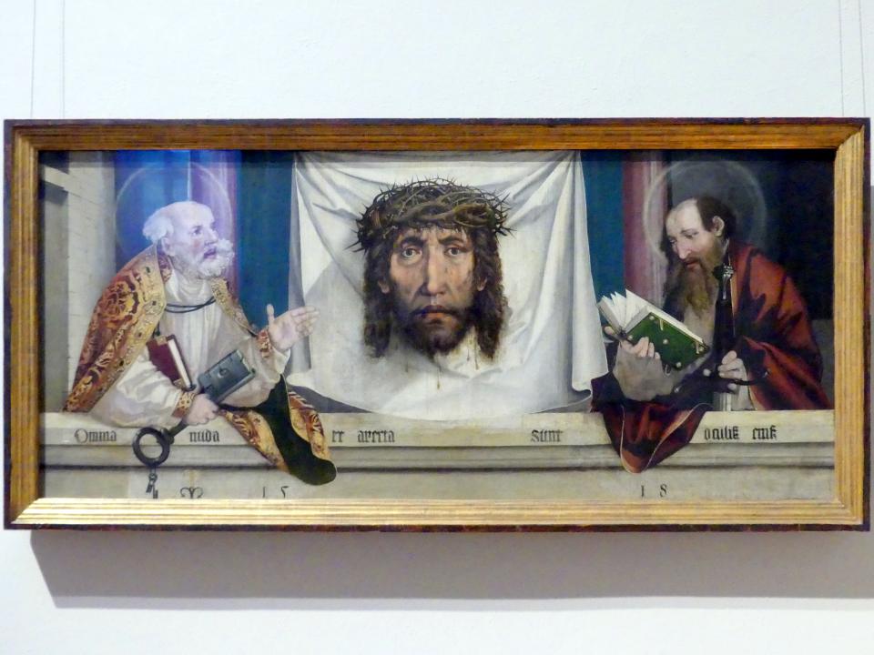 Martin Schaffner (1497&ndash;1532), Die Heiligen Petrus und Paulus mit dem Schweißtuch der heiligen Veronika, Karlsruhe, Staatliche Kunsthalle, Saal 15, 1518