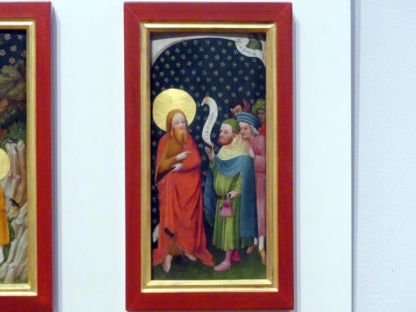 Oberrheinischer Meister (1415–1430), Die Befragung Johannes' des Täufers durch Priester und Leviten, Karlsruhe, Staatliche Kunsthalle, Saal 16, um 1410–1420