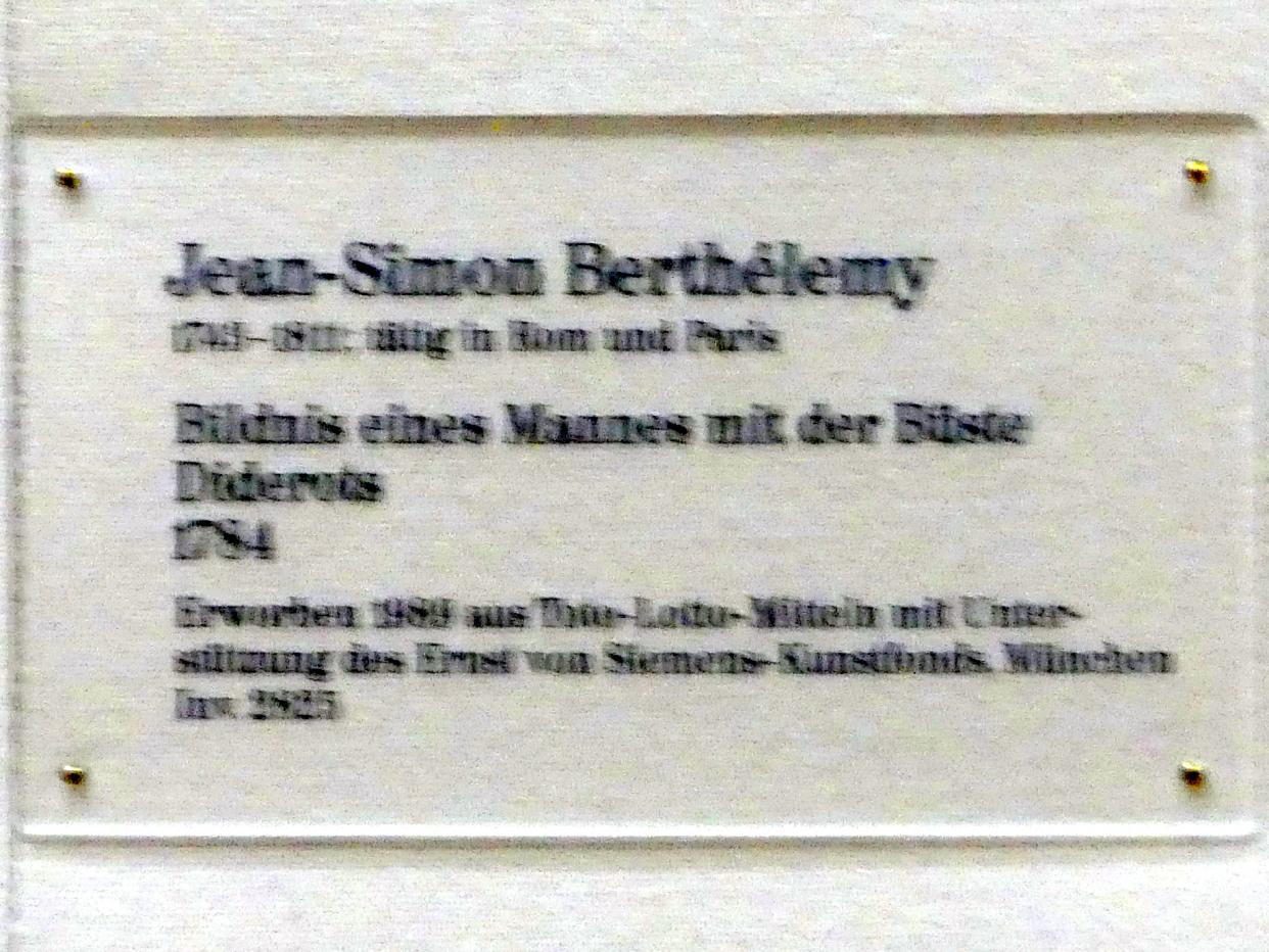 Jean-Simon Berthélemy (1784–1787), Bildnis eines Mannes mit der Büste Diderots, Karlsruhe, Staatliche Kunsthalle, Saal 25, 1784, Bild 2/2