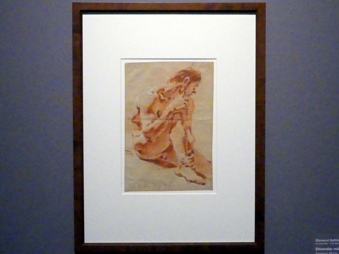Giovanni Battista Tiepolo (1715&ndash;1785), Sitzender männlicher Akt, Stuttgart, Staatsgalerie, Ausstellung "Tiepolo"  vom 11.10.2019 - 02.02.2020, Saal 1: Frühe Werke in Venedig und Umgebung, um 1715&ndash;1716, Bild 2/3