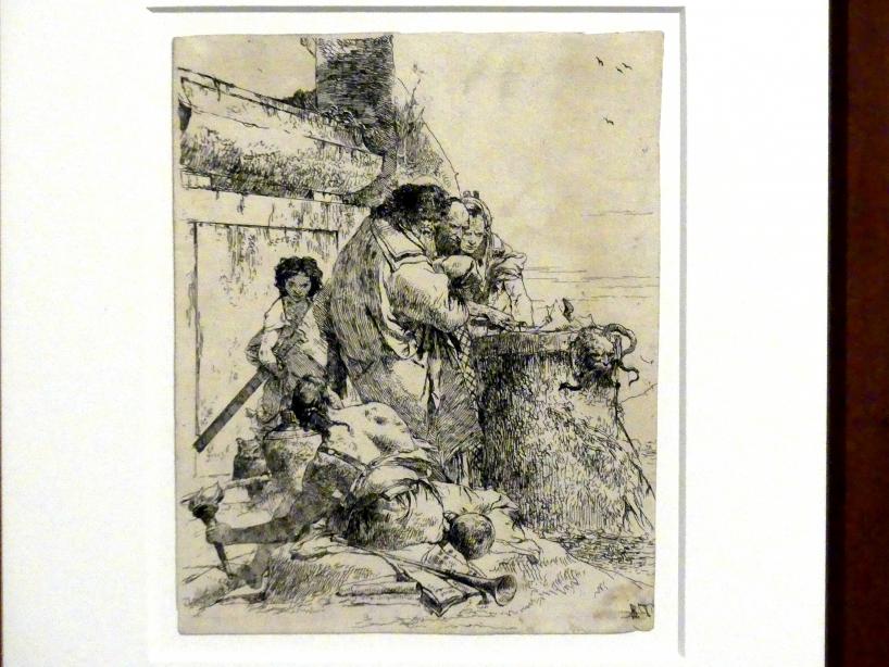 Giovanni Battista Tiepolo (1715–1785), Drei Magier verbrennen eine Schlange, Stuttgart, Staatsgalerie, Ausstellung "Tiepolo"  vom 11.10.2019 - 02.02.2020, Saal 6: Karikaturen, Capricci und Scherzi, um 1743–1757
