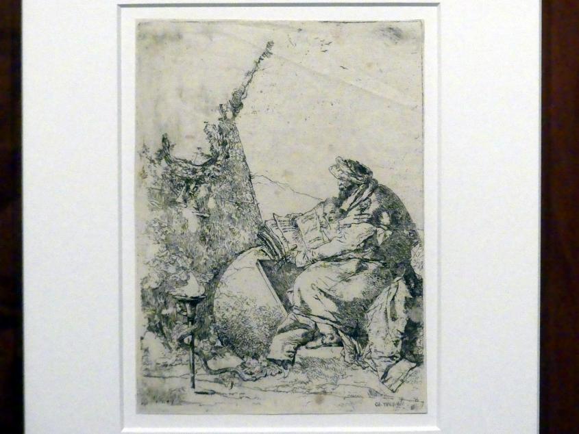 Giovanni Battista Tiepolo (1715&ndash;1785), Der Philosoph, Stuttgart, Staatsgalerie, Ausstellung "Tiepolo"  vom 11.10.2019 - 02.02.2020, Saal 6: Karikaturen, Capricci und Scherzi, um 1743&ndash;1757