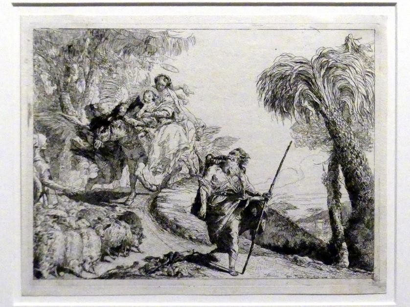Giovanni Domenico Tiepolo (1743–1785), Die Heilige Familie begegnet einer Schafherde, Stuttgart, Staatsgalerie, Ausstellung "Tiepolo"  vom 11.10.2019 - 02.02.2020, Saal 10: Späte Werke, 1753