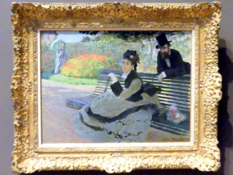 Claude Monet (1864–1925), Camille Monet (1847-1879) auf der Gartenbank, New York, Metropolitan Museum of Art (Met), Saal 821, 1873