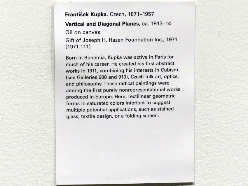 František (François) Kupka (1895&ndash;1953), Vertikale und diagonale Flächen, New York, Metropolitan Museum of Art (Met), Saal 911, um 1913&ndash;1914, Bild 2/2