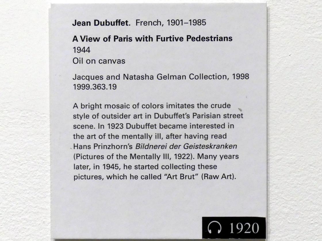 Jean Dubuffet (1943&ndash;1965), Ansicht von Paris mit verstohlenen Fußgängern, New York, Metropolitan Museum of Art (Met), Saal 906, 1944, Bild 2/2