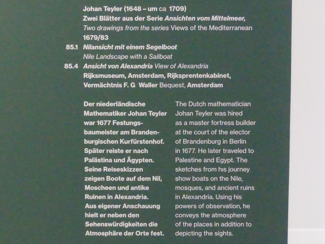 Johannes Teyler (1681), Ansicht von Alexandria, Potsdam, Museum Barberini, Ausstellung "Rembrandts Orient" vom 13.03.-27.06.2021, Saal A5, 1679&ndash;1683, Bild 3/3