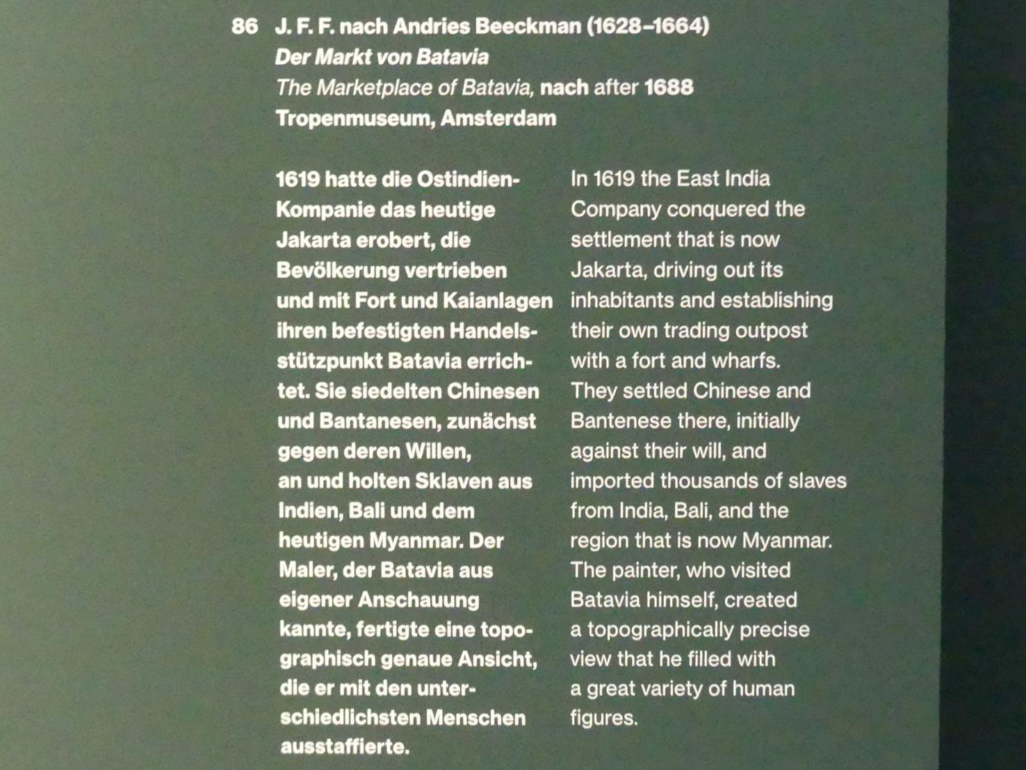 J. F. F. (1689), Der Markt von Batavia, Potsdam, Museum Barberini, Ausstellung "Rembrandts Orient" vom 13.03.-27.06.2021, Saal A5, nach 1688, Bild 2/2