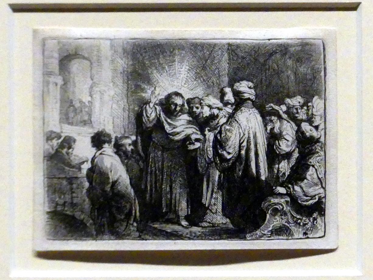 Rembrandt (Rembrandt Harmenszoon van Rijn) (1627&ndash;1669), Der Zinsgroschen, Potsdam, Museum Barberini, Ausstellung "Rembrandts Orient" vom 13.03.-27.06.2021, Saal A5a, um 1634, Bild 2/3