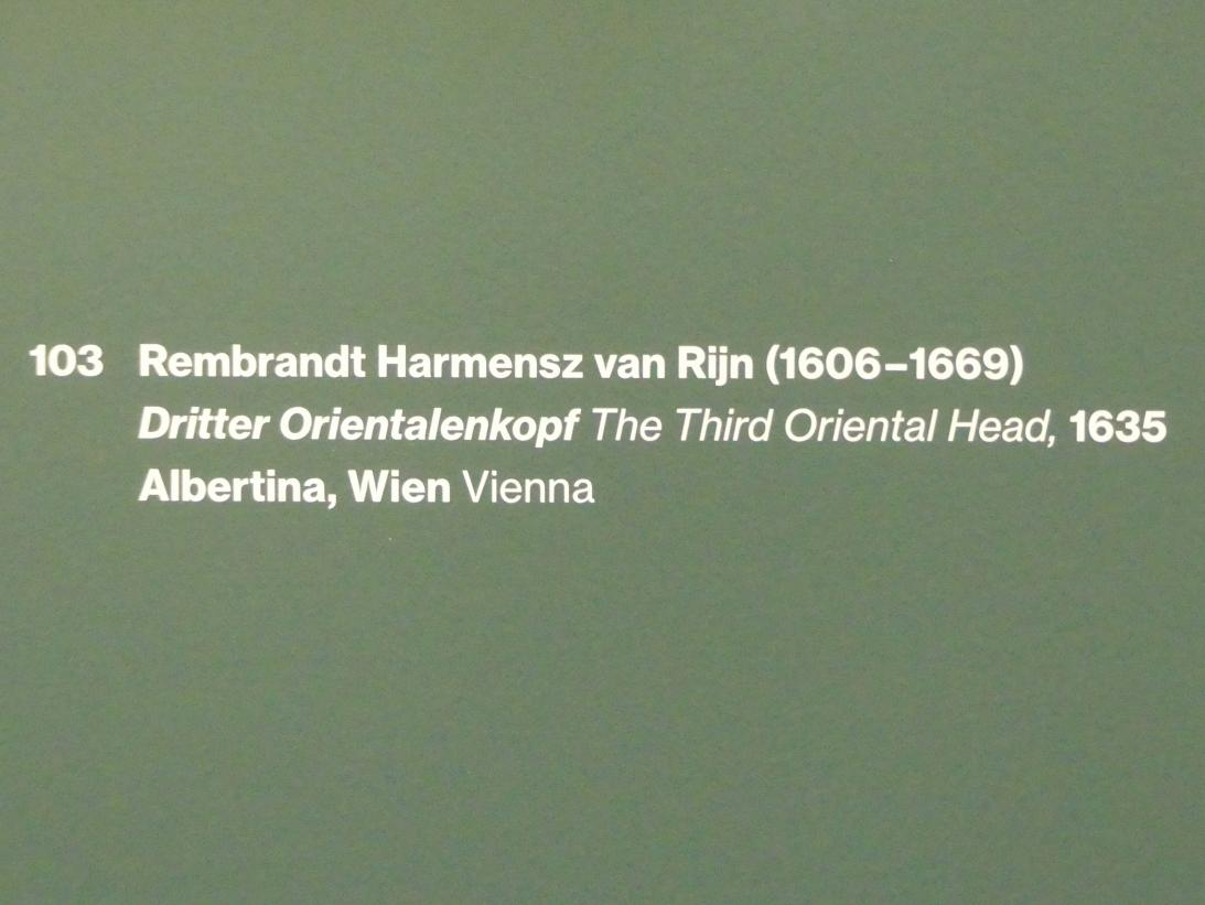Rembrandt (Rembrandt Harmenszoon van Rijn) (1627&ndash;1669), Dritter Orientalenkopf, Potsdam, Museum Barberini, Ausstellung "Rembrandts Orient" vom 13.03.-27.06.2021, Saal B5, 1635, Bild 3/3
