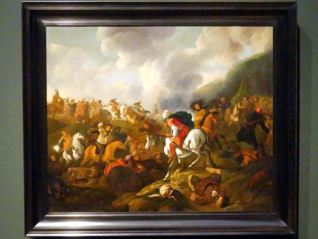 Jacques Muller (1659), Reitergefecht zwischen türkischen und kaiserlich-habsburgischen Soldaten, Potsdam, Museum Barberini, Ausstellung "Rembrandts Orient" vom 13.03.-27.06.2021, Saal A2, um 1645–1673