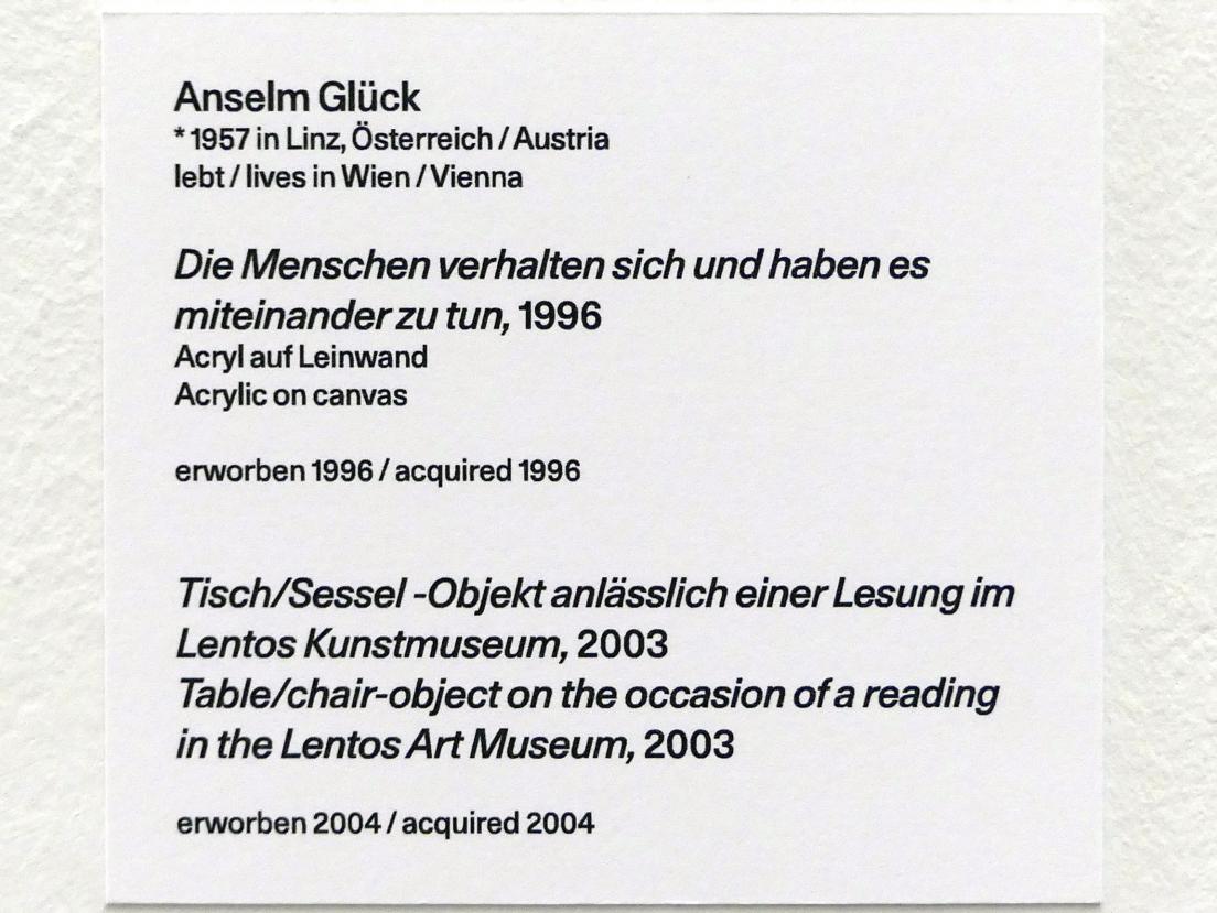Anselm Glück (1996–2003), Die Menschen verhalten sich und haben es miteinander zu tun, Linz, Lentos Kunstmuseum Linz, Saal 12 - Junge Rebellen und Neue Wilde, 1996, Bild 2/2