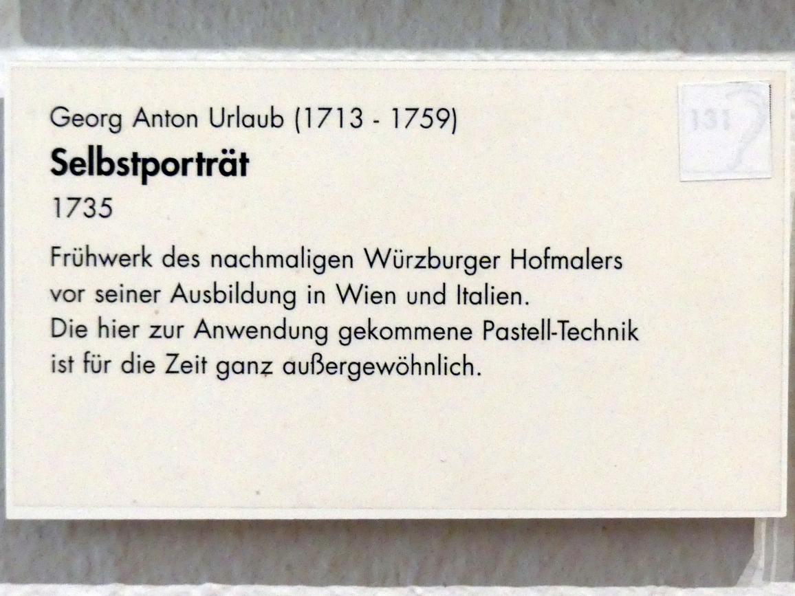 Georg Anton Urlaub (1735–1758), Selbstporträt, Würzburg, Museum für Franken (ehem. Mainfränkisches Museum), Gemäldegalerie, 1735, Bild 2/2