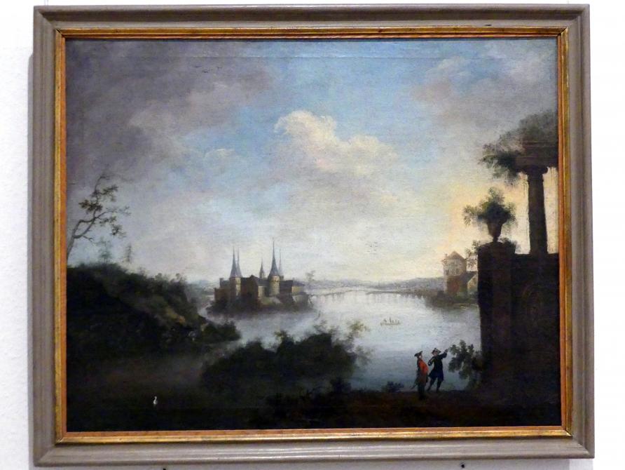 Christoph Treu (1780), Phantasielandschaft mit Wasserschloß, Würzburg, Museum für Franken (ehem. Mainfränkisches Museum), Gemäldegalerie, um 1780