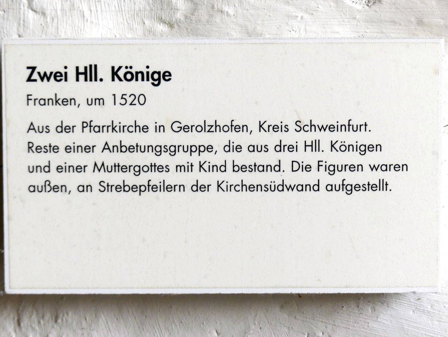 Zwei Hll. Könige, Gerolzhofen, Stadtpfarrkirche Heilige Maria vom Rosenkranz und Heilige Regiswindis, jetzt Würzburg, Museum für Franken (ehem. Mainfränkisches Museum), Ritter-Saal, um 1520, Bild 2/2