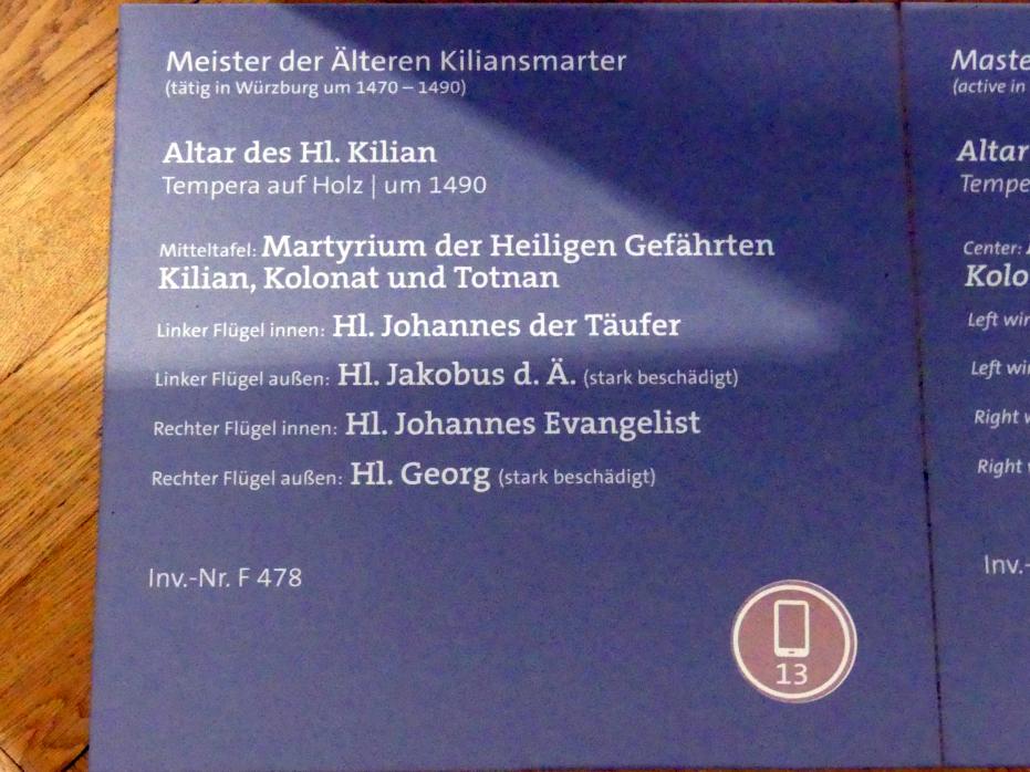 Meister der Älteren Kiliansmarter (1475&ndash;1490), Altar des Hl. Kilian, Würzburg, Martin von Wagner-Museum, Saal 1, um 1490, Bild 4/4