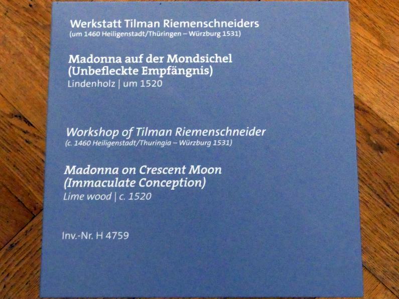 Tilman Riemenschneider (Werkstatt) (1487&ndash;1520), Madonna auf der Mondsichel, Würzburg, Martin von Wagner-Museum, Saal 1, um 1520, Bild 4/4