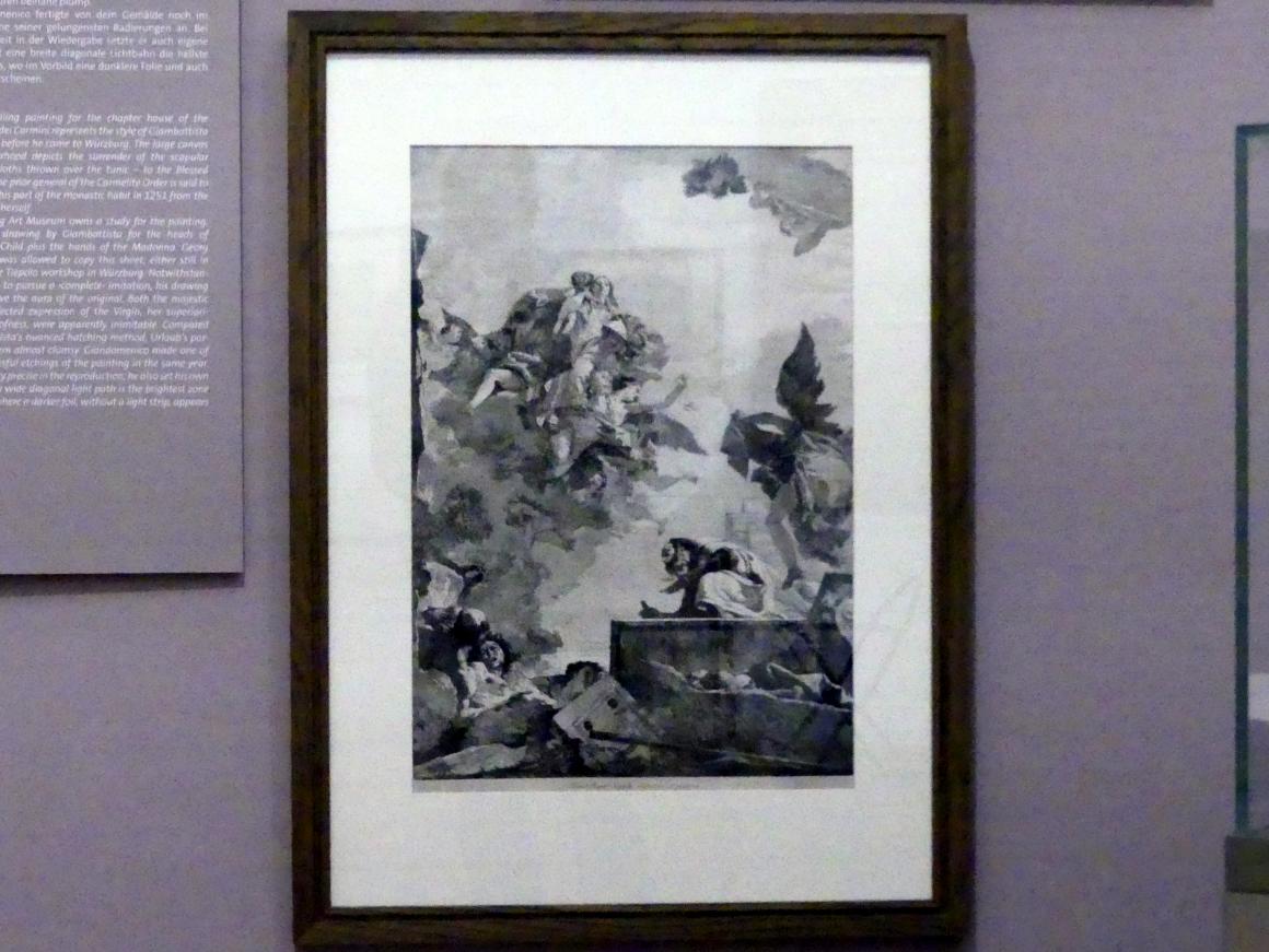 Giovanni Domenico Tiepolo (1743&ndash;1785), Übergabe des Skapuliers an den Seligen Simon Stock, Würzburg, Martin von Wagner Museum, Ausstellung "Tiepolo und seine Zeit in Würzburg" vom 31.10.2020-15.07.2021, Saal 2, 1749