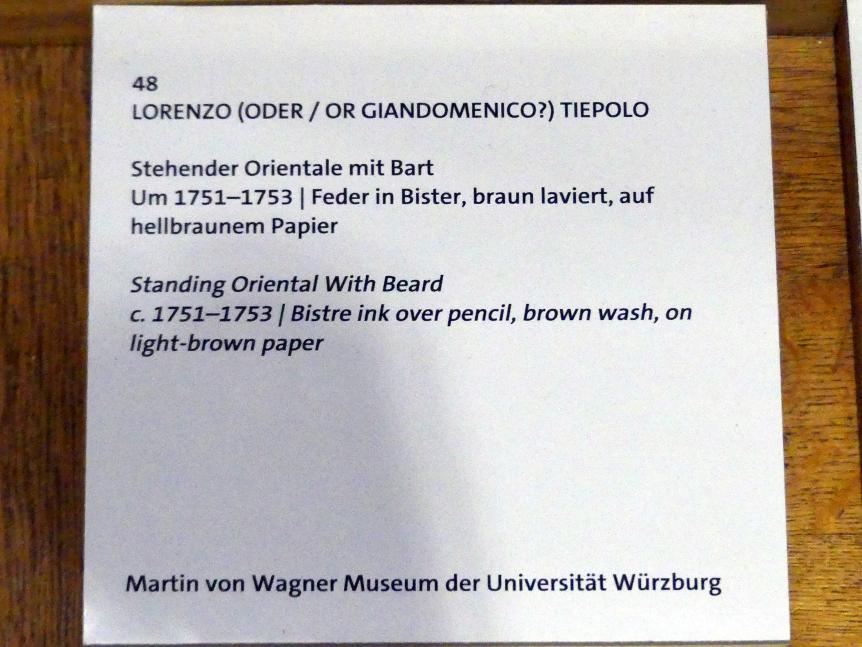 Lorenzo Baldissera Tiepolo (1752&ndash;1757), Stehender Orientale mit Bart, Würzburg, Martin von Wagner Museum, Ausstellung "Tiepolo und seine Zeit in Würzburg" vom 31.10.2020-15.07.2021, Saal 2, um 1751&ndash;1753, Bild 3/3