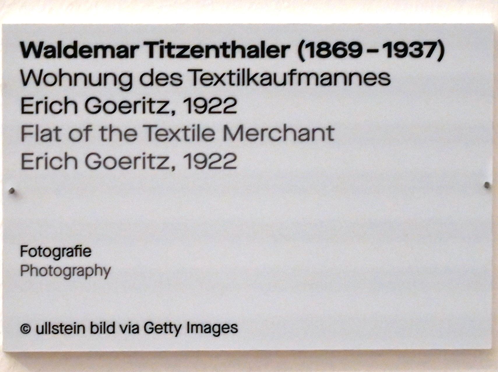 Waldemar Titzenthaler (1922), Wohnung des Textilkaufmannes Erich Goeritz, Chemnitz, Kunstsammlungen am Theaterplatz, Saal 1, 1922, Bild 2/2