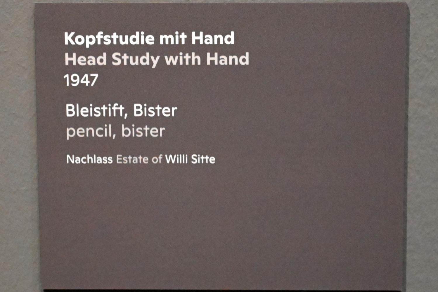 Willi Sitte (1938–2002), Kopfstudie mit Hand, Halle (Saale), Kunstmuseum Moritzburg, Ausstellung "Sittes Welt" vom 03.10.2021 - 06.02.2022, Saal 4, 1947, Bild 2/2