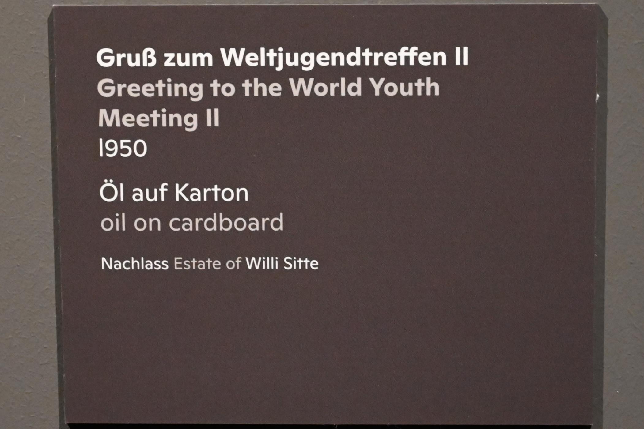 Willi Sitte (1938–2002), Gruß zum Weltjugendtreffen II, Halle (Saale), Kunstmuseum Moritzburg, Ausstellung "Sittes Welt" vom 03.10.2021 - 06.02.2022, Saal 6, 1950, Bild 2/2