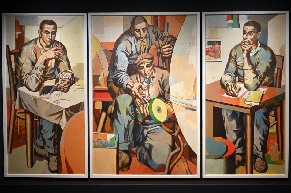 Willi Sitte (1938–2002), Arbeiter-Triptychon, Halle (Saale), Kunstmuseum Moritzburg, Ausstellung "Sittes Welt" vom 03.10.2021 - 06.02.2022, Saal 8, 1960, Bild 1/3