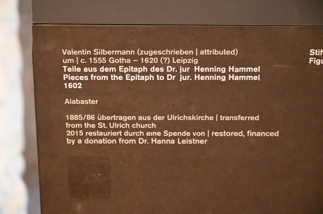 Valentin Silbermann (1602), Himmelfahrt aus dem Epitaph des Dr. jur. Henning Hammel, Halle (Saale), Kirche St. Ulrich, jetzt Halle (Saale), Kunstmuseum Moritzburg, Mittelalter Saal 1, 1602, Bild 3/4