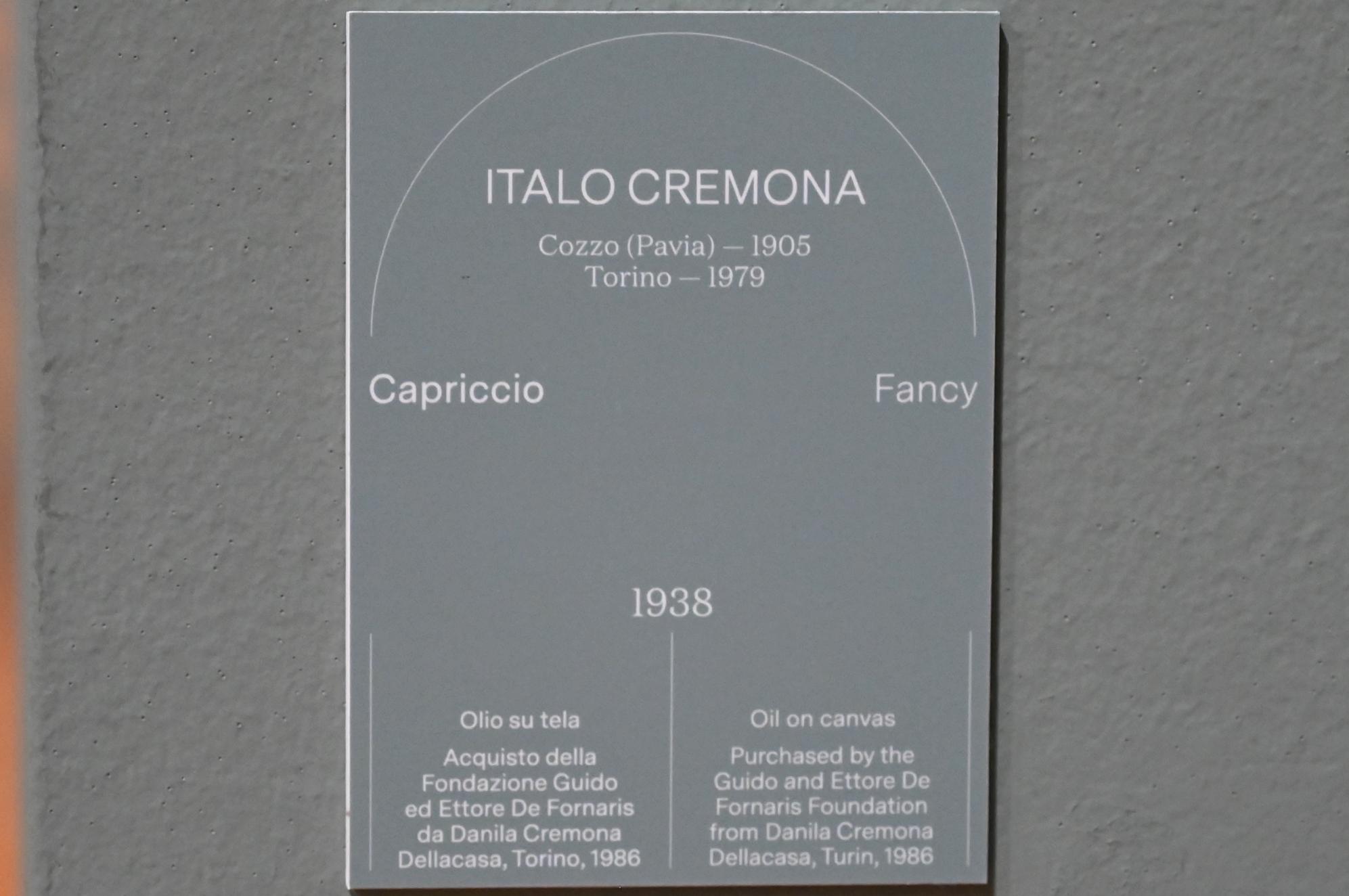 Italo Cremona (1936&ndash;1941), Capriccio, Turin, Galleria civica d'arte moderna e contemporanea (GAM Torino), Saal 4, 1938, Bild 2/2